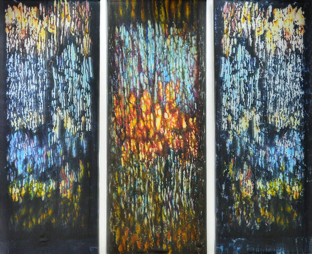 TRYPTYK PANTHA TRHEI, jedwab, 3szt x 260 x 110 cm, 2014